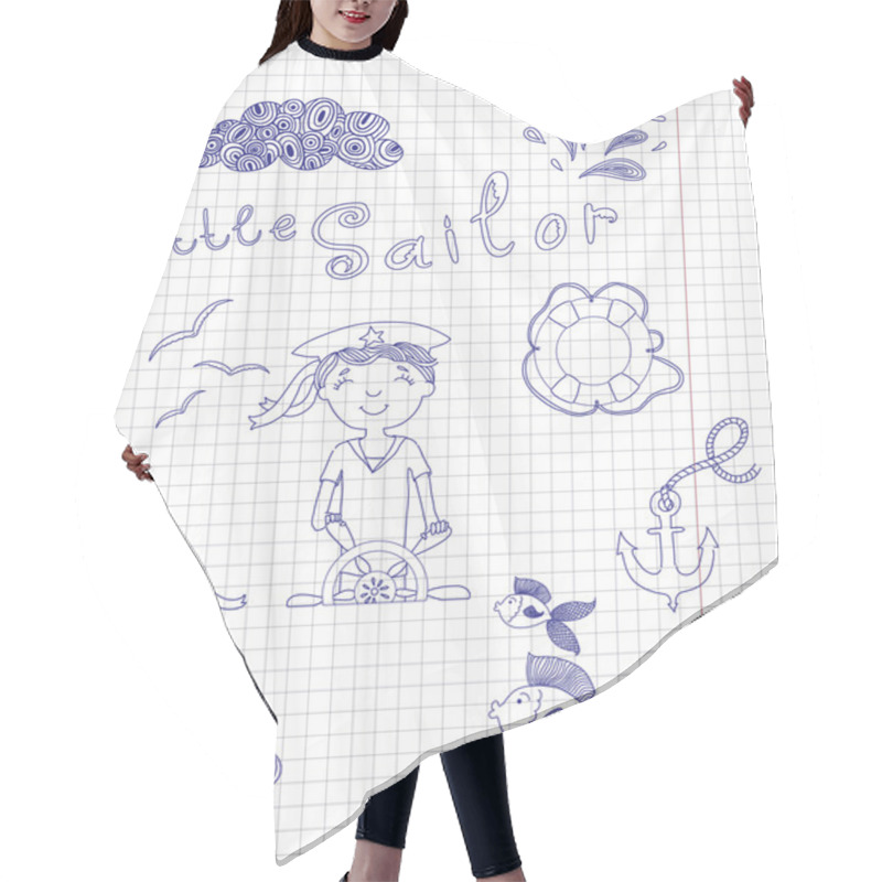 Personality  Doogle Set Of Vector Elements Associated With The Sea Hair Cutting Cape