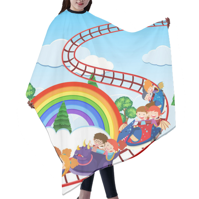 Personality  Children Riding Dinosaurs Train Illustration Hair Cutting Cape