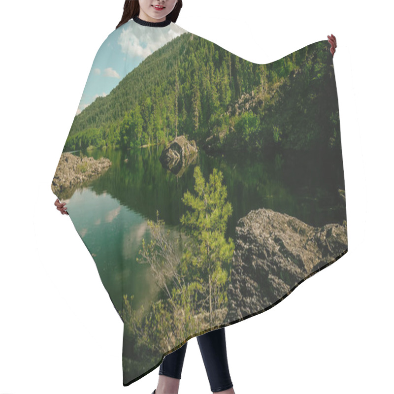 Personality  Summer Mountain Lake With Volcanic Stones And Wood On The Bank Hair Cutting Cape