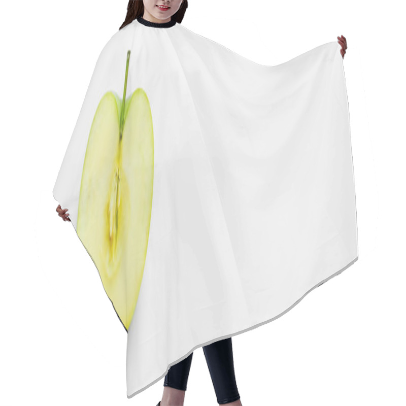 Personality  Top View Of Cut Fresh Apple On White Background, Banner  Hair Cutting Cape