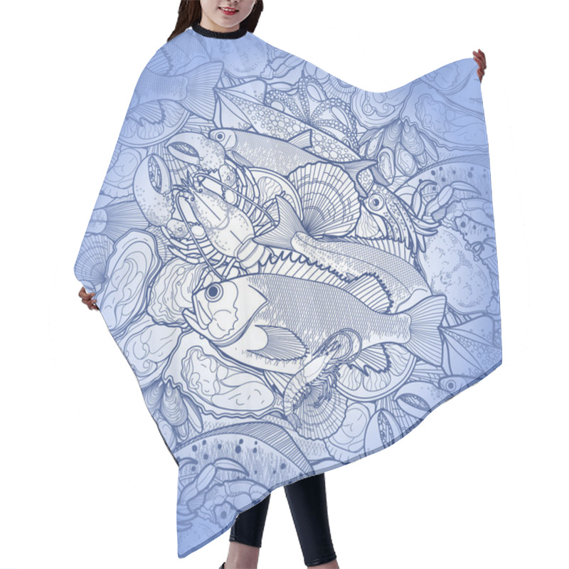 Personality  Graphic Seafood Pattern Hair Cutting Cape