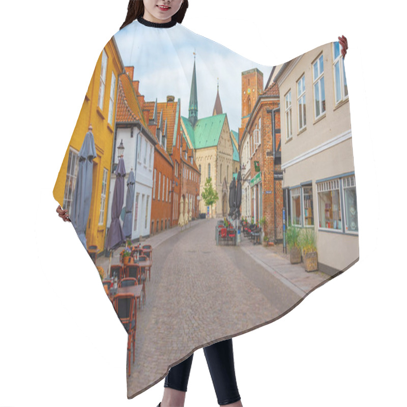 Personality  Ribe, Denmark, June 18, 2022: Street Leading To Ribe Cathedral In Denmark. Hair Cutting Cape