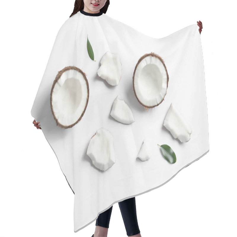 Personality  Composition With Coconuts On White Background, Top View Hair Cutting Cape