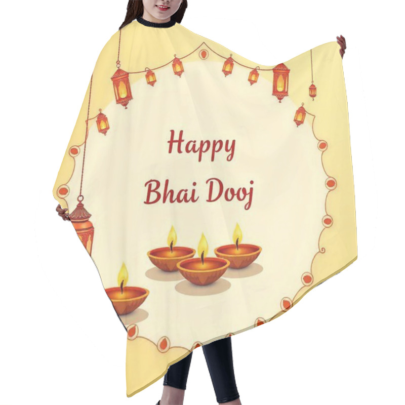 Personality  Flat Happy Bhai Dooj Greeting Happy Bhai Dooj Indian Festival Celebration Hand Drawn Cart Colorful Poster With Lettering Happy Bhai Dooj, Indian Traditional  Hair Cutting Cape