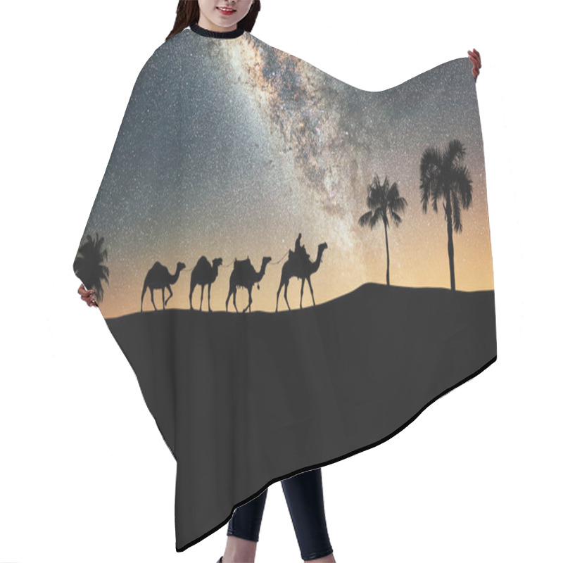 Personality  Camel Caravan Moving In The Sahara Desert At Night Hair Cutting Cape