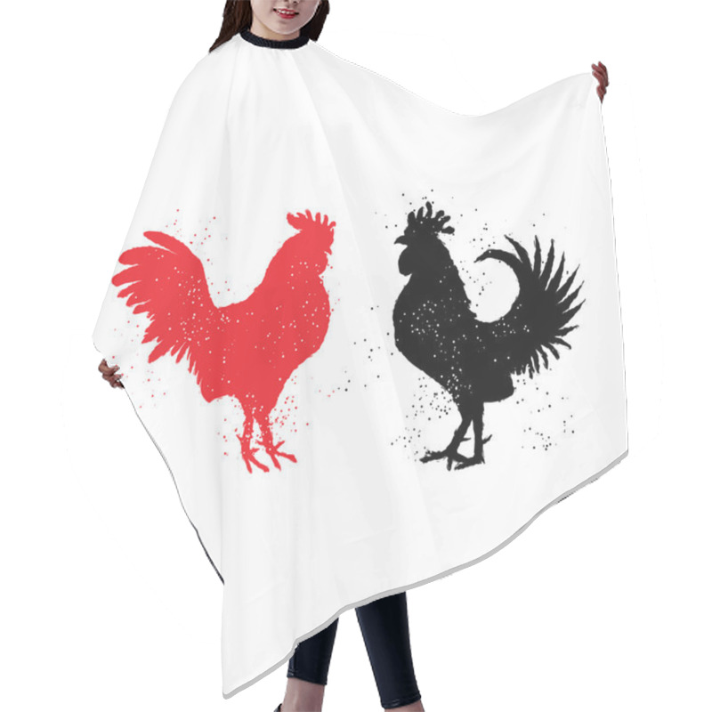 Personality  Two Red And Black Roosters   Hair Cutting Cape