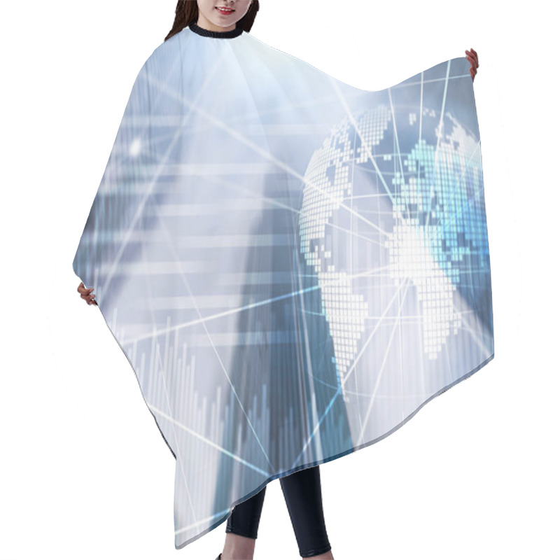 Personality  Double Exposure Mixed Media. 3D Earth Planet Hologram And Communication Structure. World Wide Network And Globalization Concept. Hair Cutting Cape