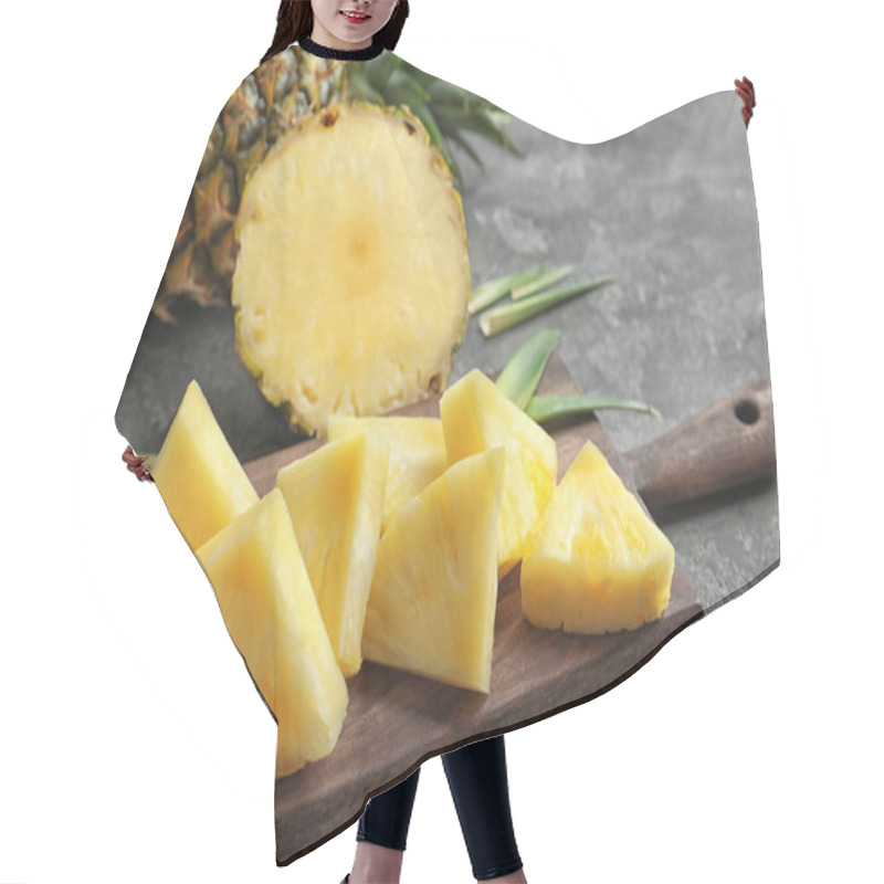 Personality  Wooden Board With Fresh Sliced Pineapple, Closeup Hair Cutting Cape