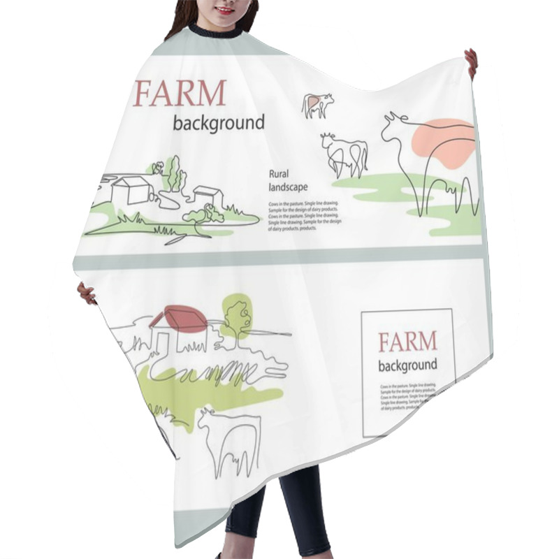 Personality  Horizontal Banners. Cows And Village Houses. Agricultural Template. Cows In The Pasture. Hair Cutting Cape