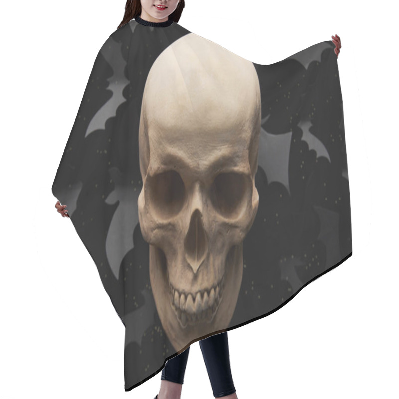 Personality  Paper Bats And Skull On Black Background, Halloween Decoration Hair Cutting Cape