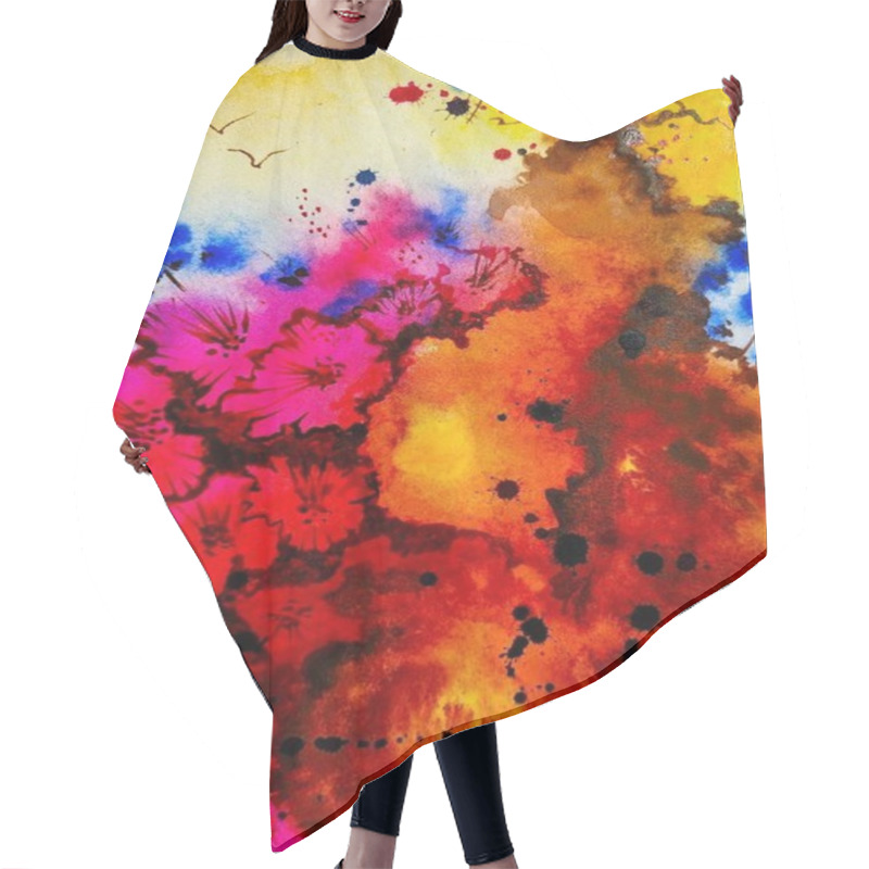 Personality  An Abstract Colourful Watercolour Handmade Illustration Looking Like Flowers And Plants Hair Cutting Cape