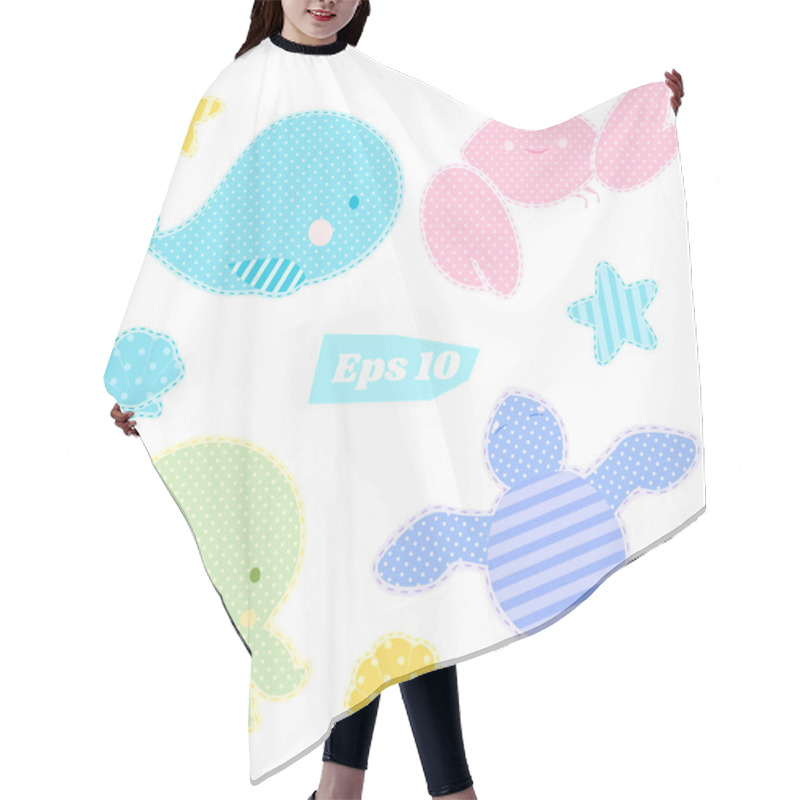 Personality  Vector Set Of Cute Sea Animals In Patchwork Style Hair Cutting Cape