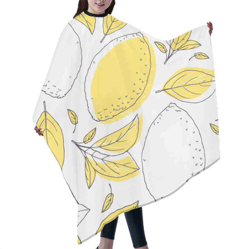 Personality  Hand Drawn Lemon And Leaves. Hair Cutting Cape