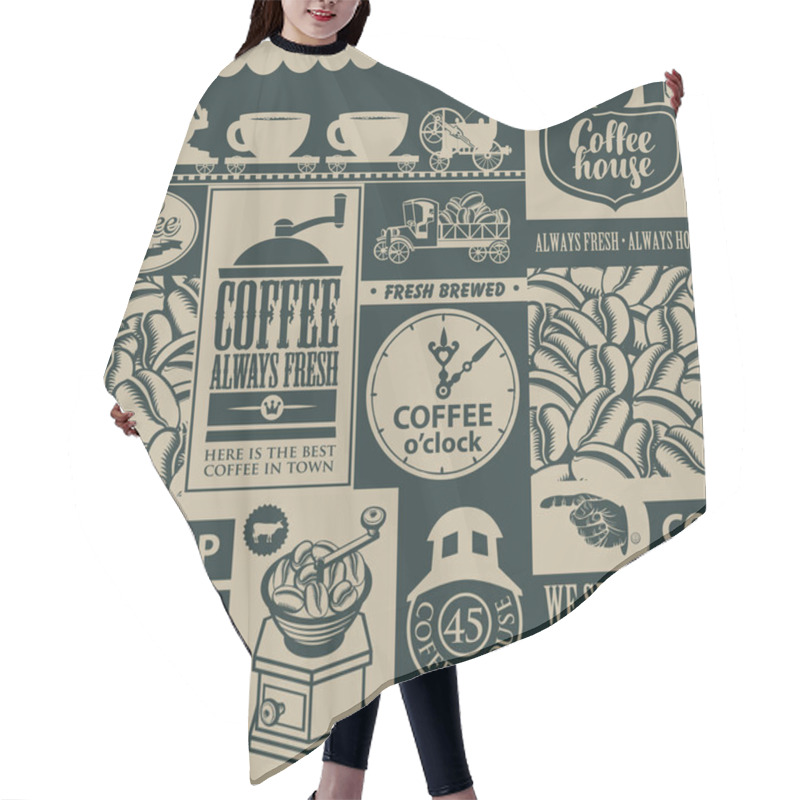 Personality  Seamless Pattern On The Theme Of Coffee Houses Hair Cutting Cape