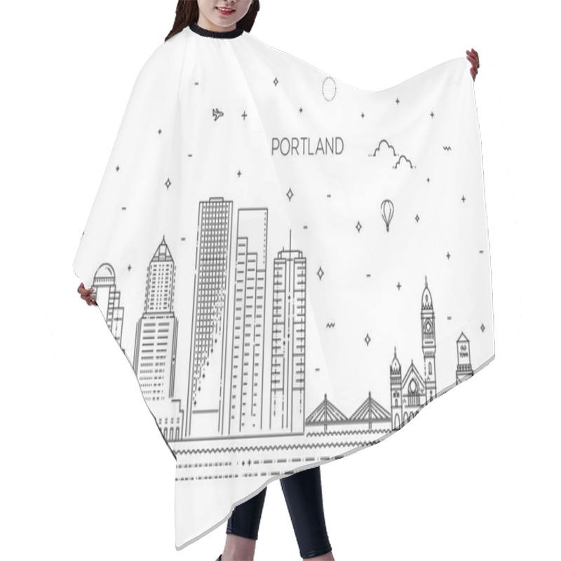 Personality  Oregon, Portland Line Skyline Vector Illustration Hair Cutting Cape