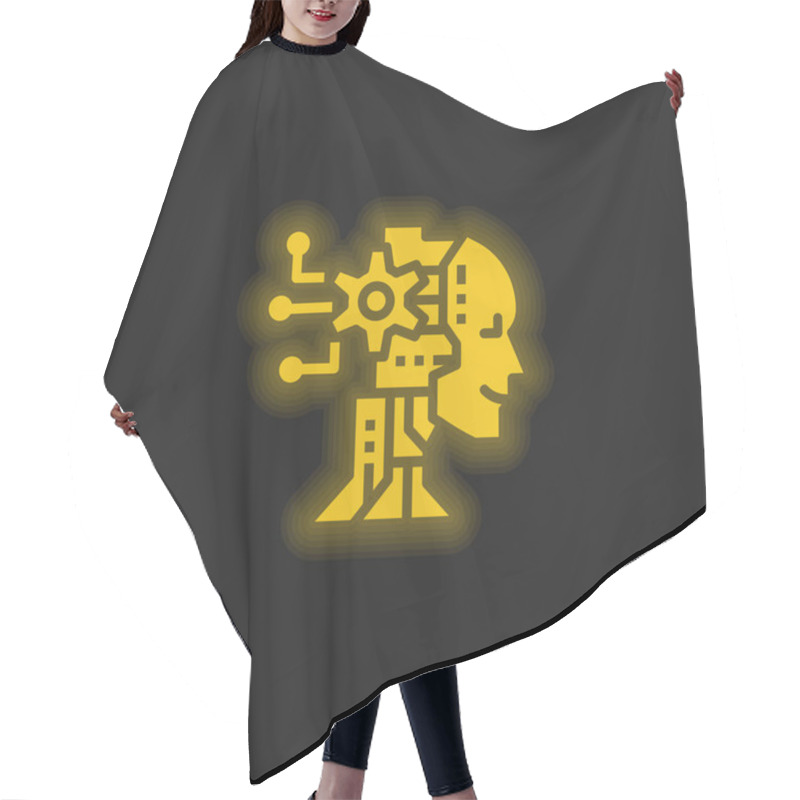 Personality  AI Yellow Glowing Neon Icon Hair Cutting Cape