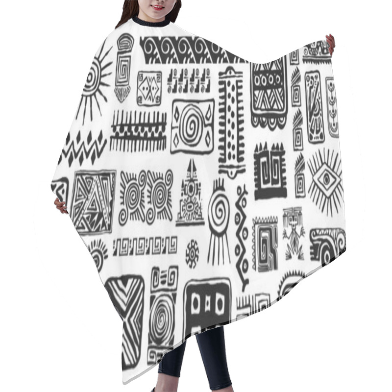 Personality  Set Of Mexican Gods Symbols. Abstract Aztec Animal Bird Totem Idols, Ancient Inca Maya Civilization Primitive Traditional Signs. Vector Ornament Of Native Americans, Aztecs, Maya, Incas. Hair Cutting Cape