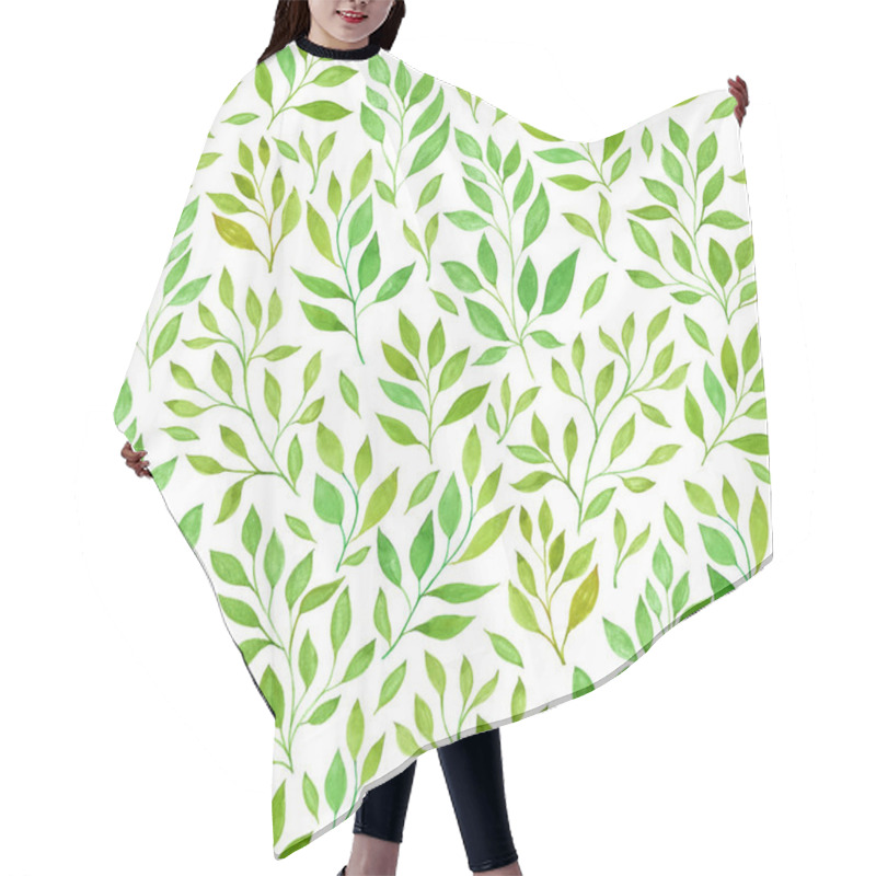 Personality  Fresh Green Leaf Pattern On A White Background Showcasing Nature-inspired Design Elements For Decor Or Textiles Hair Cutting Cape