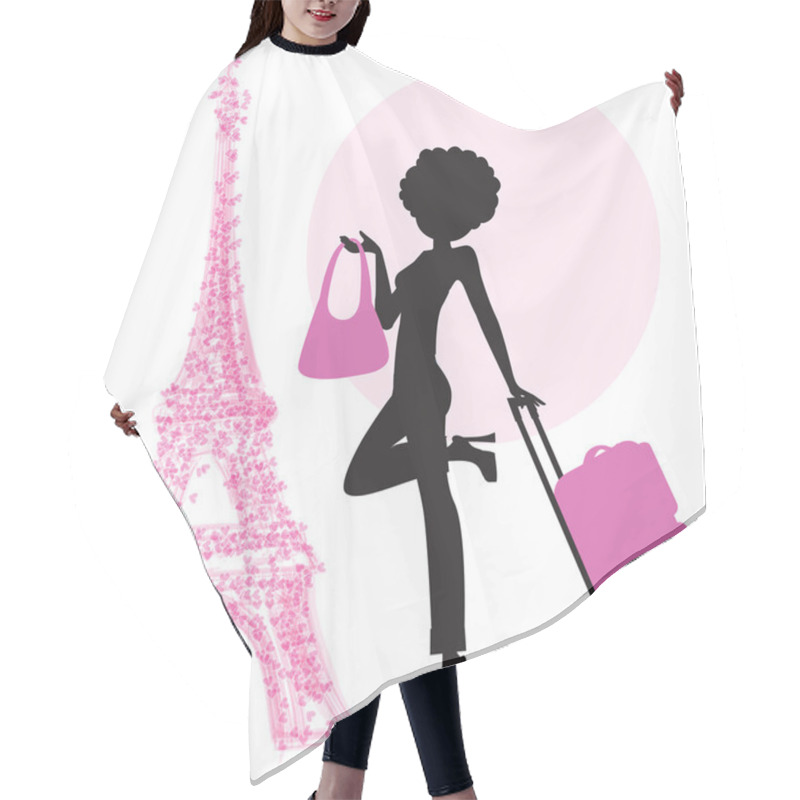 Personality  Woman With Suitcase In Paris Hair Cutting Cape