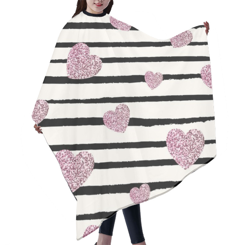 Personality  Seamless Hearts Glitter Pattern With Black Stripe Background Hair Cutting Cape