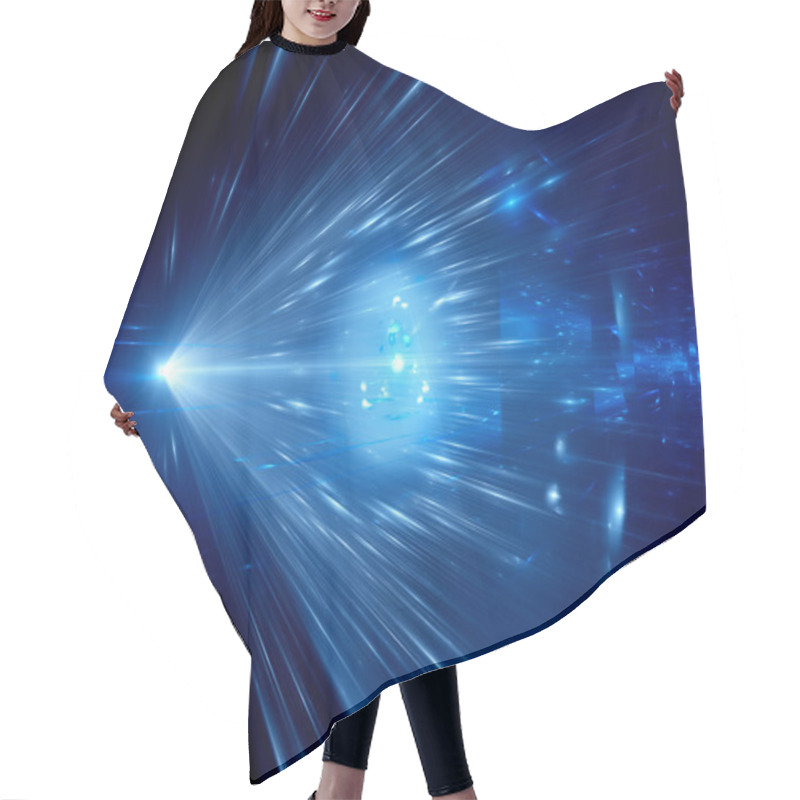 Personality  Blue Glowing Light Rays In Space Hair Cutting Cape