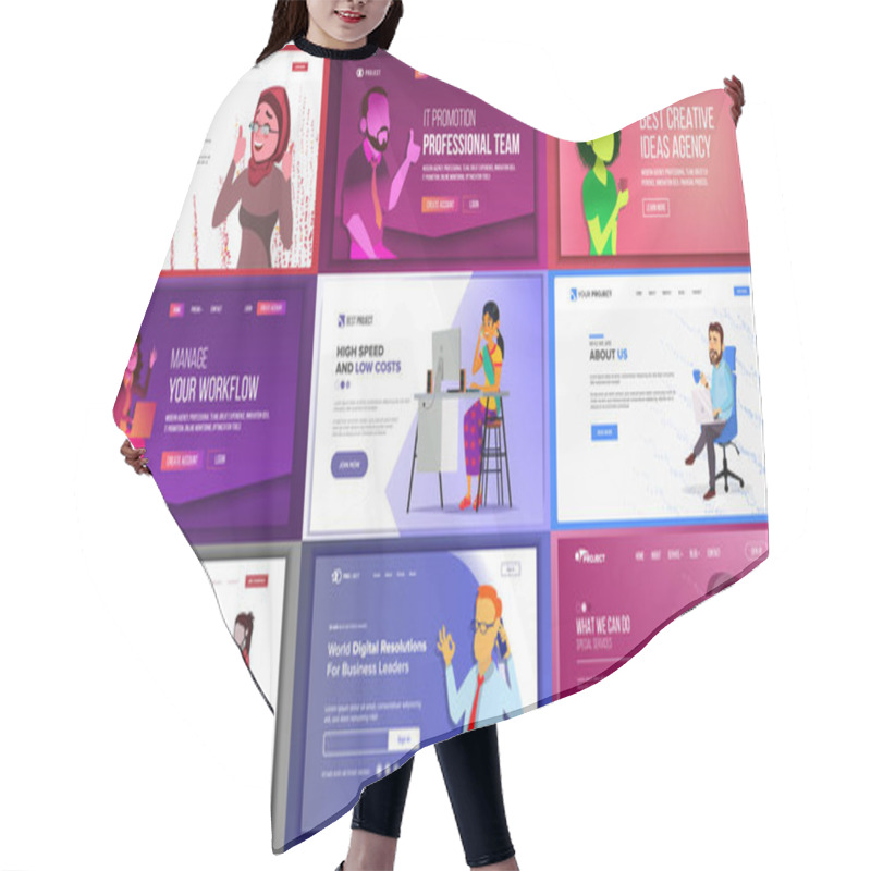 Personality  Main Web Page Design Vector. Website Business Screen. Landing Template. Innovation Idea. Office Investment Webpage. Progress Report. Illustration Hair Cutting Cape