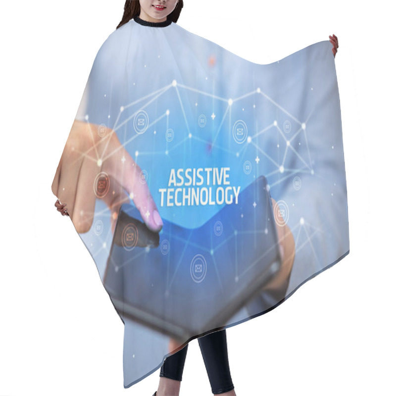 Personality  Businessman Holding A Foldable Smartphone, New Technology Concept Hair Cutting Cape