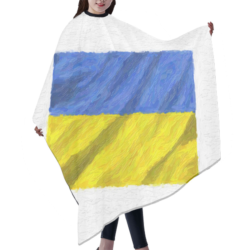 Personality  Ukraine Hand Painted Waving National Flag, Oil Paint Isolated On White Canvas, 3D Illustration. Hair Cutting Cape