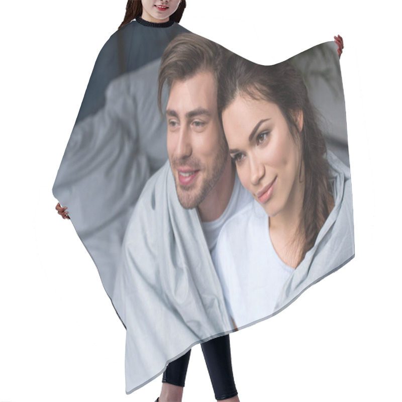 Personality  Beautiful Couple Tenderly Embracing Under Blanket Hair Cutting Cape