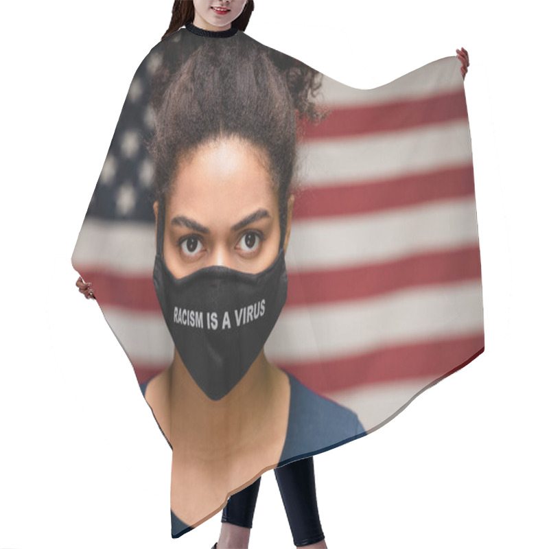 Personality  Black Woman Wearing Protective Mask Text Racism Is A Virus Hair Cutting Cape