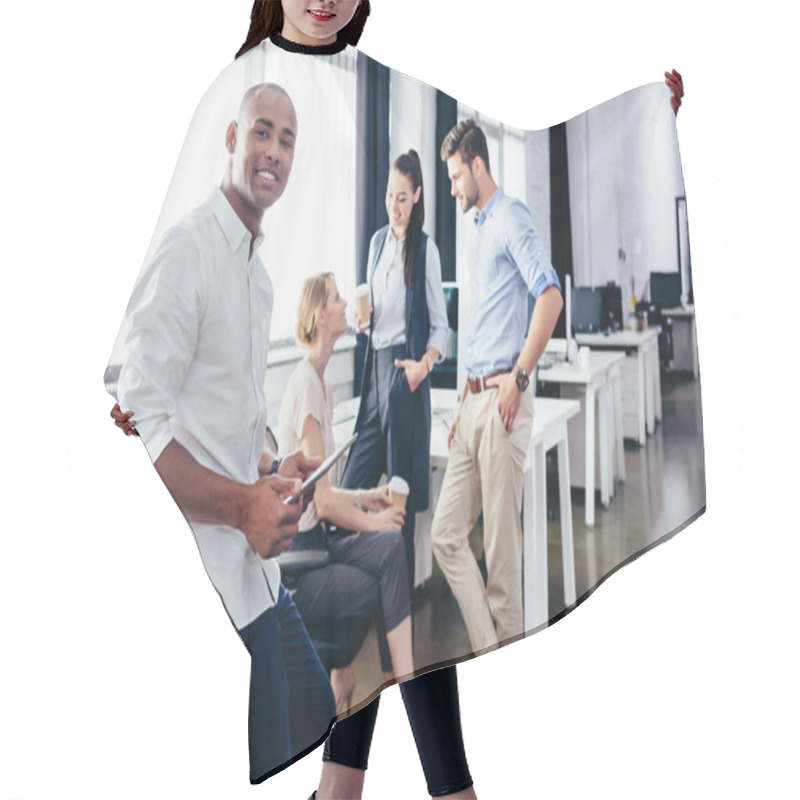 Personality  Smiling African American Businessman  Hair Cutting Cape