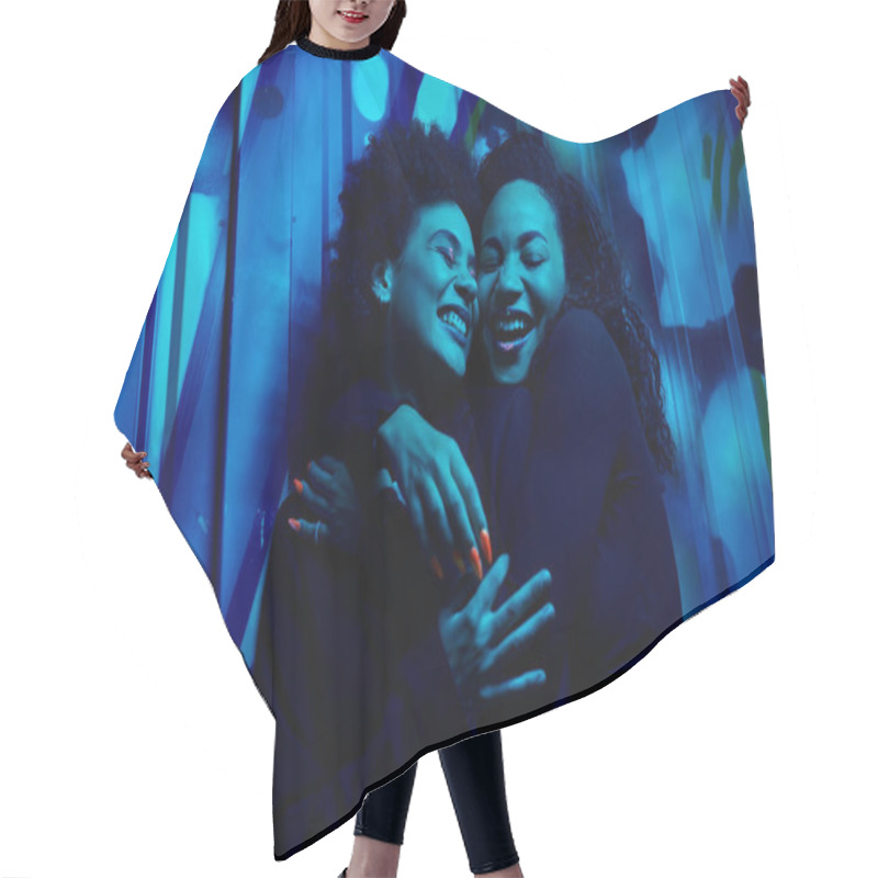 Personality  Two Individuals Share A Heartfelt Embrace, Illuminated By Vivid Blue Hues In A Dynamic Setting. Hair Cutting Cape