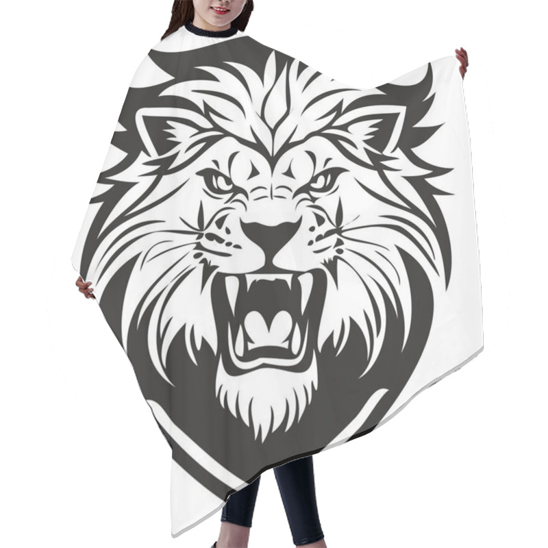 Personality  Lion Head Embleme For Sport Team, Black And White Animal Mascot Logotyp Hair Cutting Cape