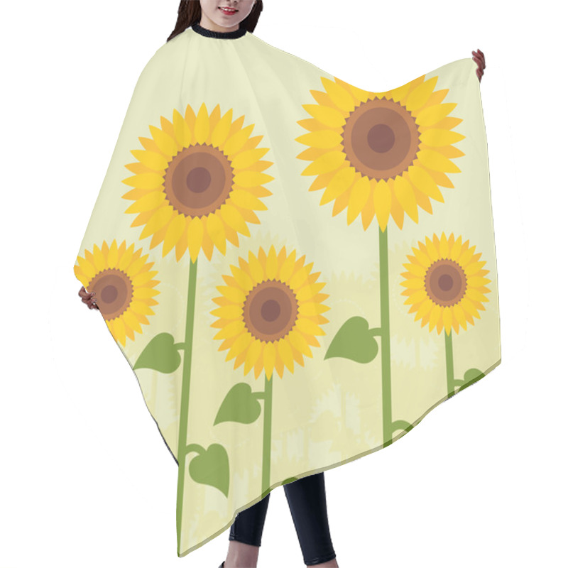 Personality  Yellow Sunflowers Landscape Background Illustration Hair Cutting Cape