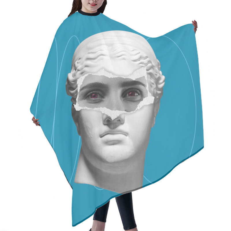 Personality  Contemporary Art Collage With Antique Statue Head In A Surreal Style. Hair Cutting Cape