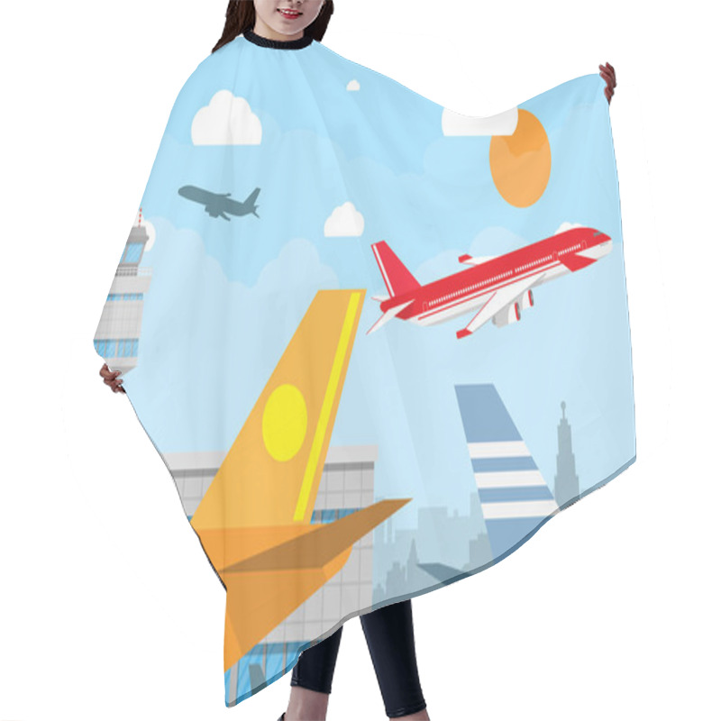 Personality  Airport Control Tower And Flying Airplane Hair Cutting Cape