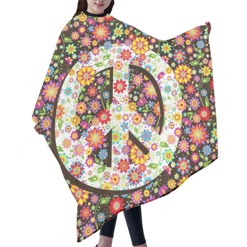 Personality  Hippie Wallpaper With Flowers Print And Peace Symbol Hair Cutting Cape