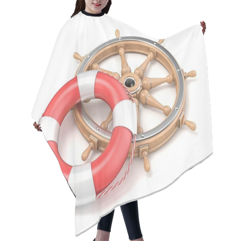 Personality  Wooden Ship Wheel And Life Buoy 3D Hair Cutting Cape