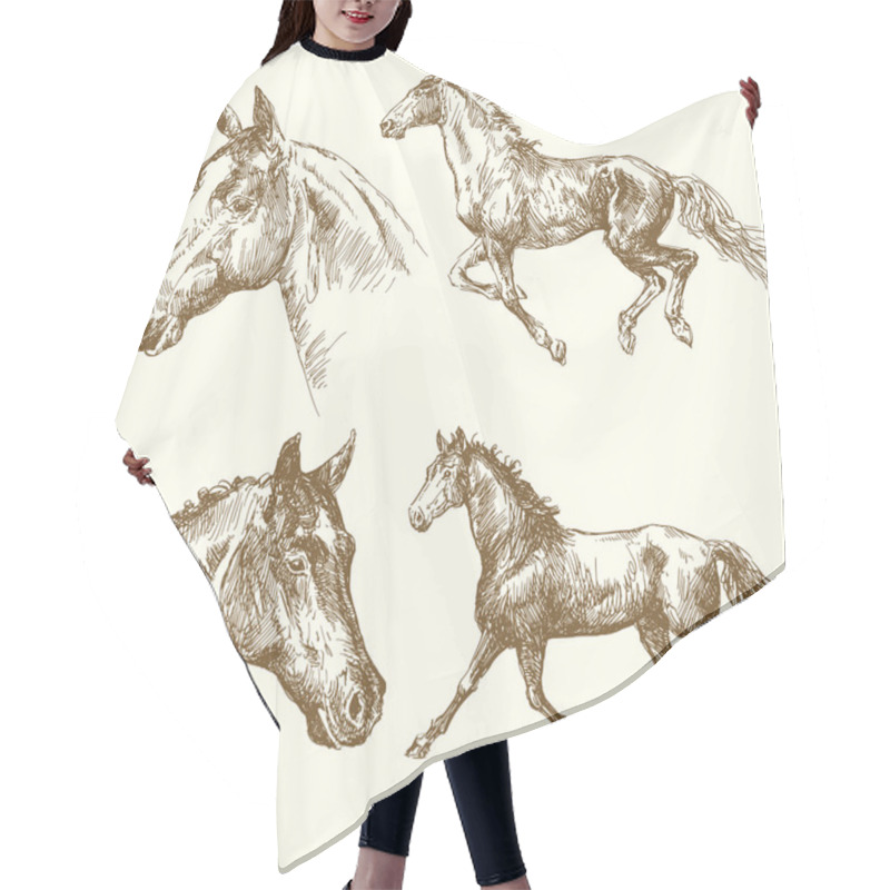 Personality  Hand Drawn Horses Hair Cutting Cape