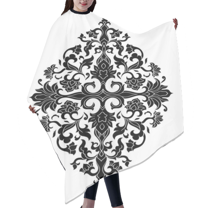 Personality  Floral Medallion For Design. Template For Carpet, Wallpaper, Textile And Any Surface. Vector Black Ornament On A White Background. Hair Cutting Cape