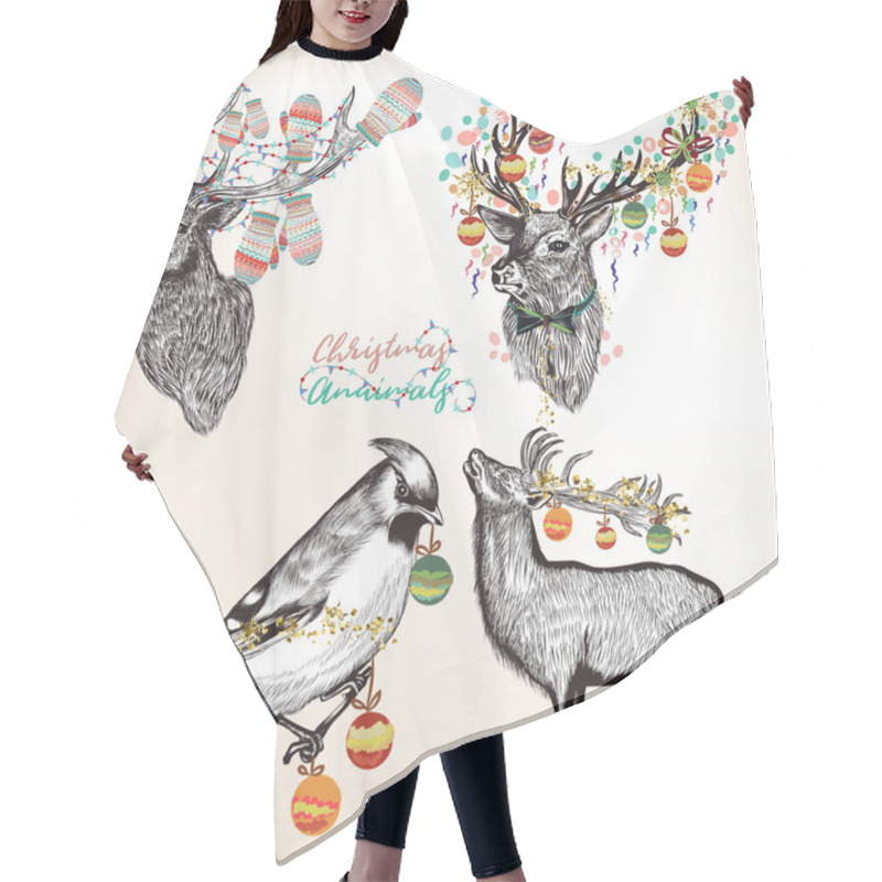 Personality  Collection Of Vector Detailed Christmas Animals And Birds Hair Cutting Cape