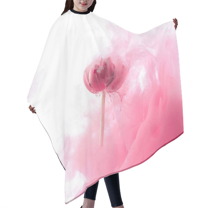 Personality  Close Up View Of Pink Flower And Paint Splash Isolated On White Hair Cutting Cape