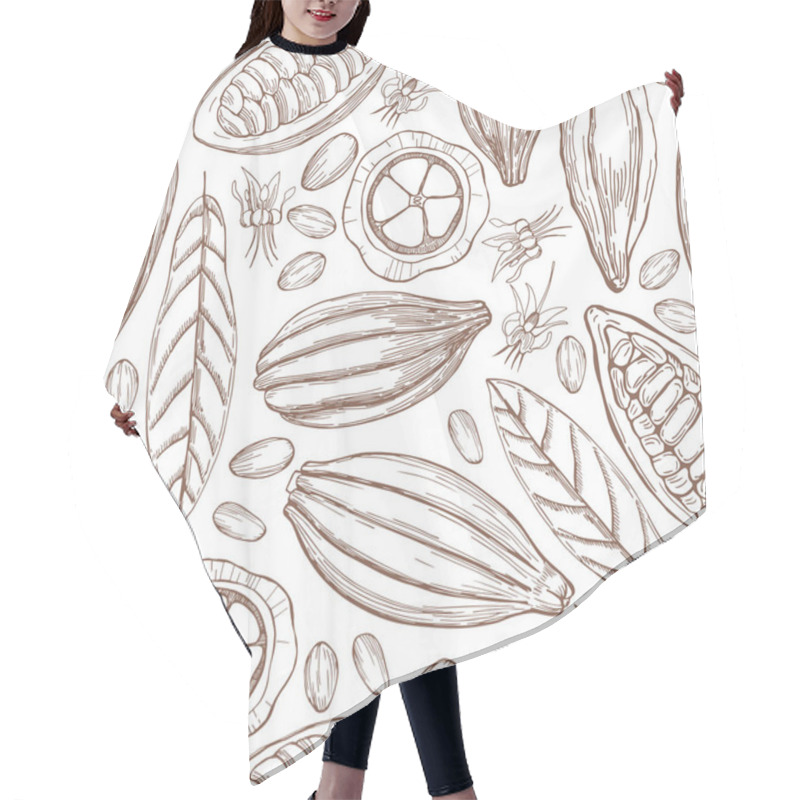 Personality  Hand Drawn Cocoa Bean.Vector  Seamless Pattern. Hair Cutting Cape