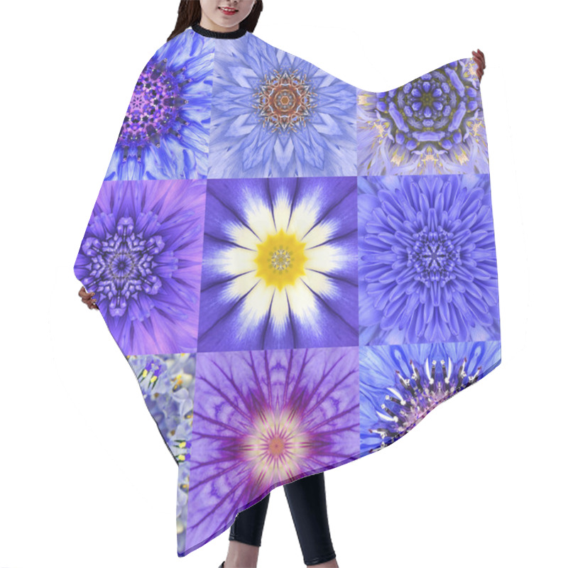 Personality  Collection Of Nine Blue Concentric Flower Mandalas Kaleidoscope Hair Cutting Cape