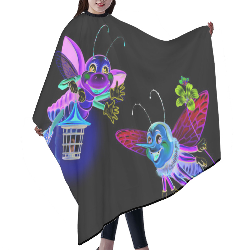 Personality  Funny Beetles With Lantern And Flower, Cartoon Fireflies, Isolated Characters On White Background Hair Cutting Cape