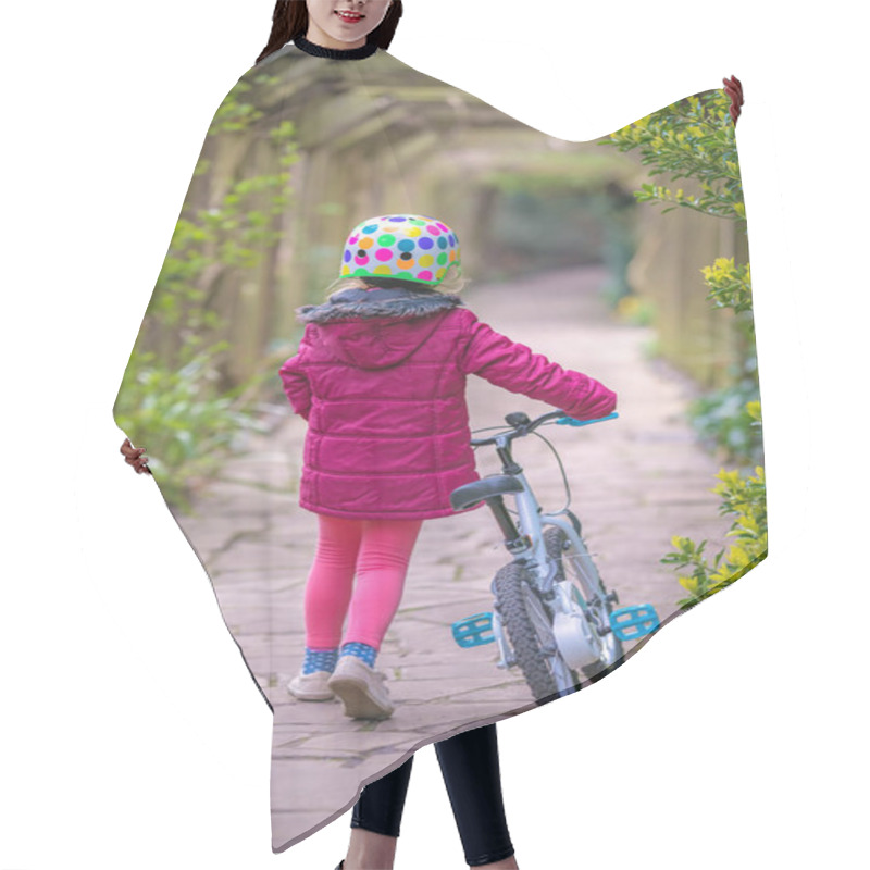 Personality  Young Little Girl Pushing Her Bicycle On The Stony Retro Garden Pathway In A Public Park Hair Cutting Cape