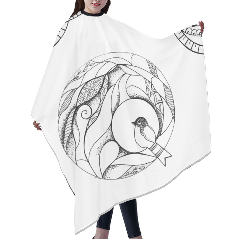 Personality  Seamless Drawing Of A Bird And A Butterfly On A White Background. Hair Cutting Cape