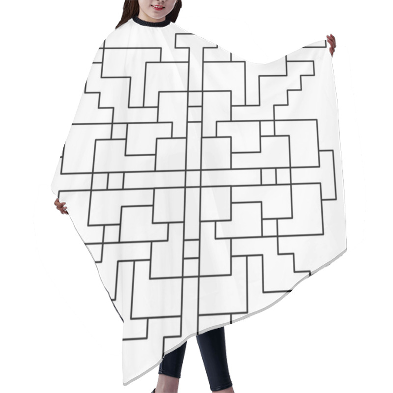 Personality  Inspired By Ethnic Art Detailed Black-and-White Geometric Tile With Interconnected Lines And Rectangular Shapes Hair Cutting Cape