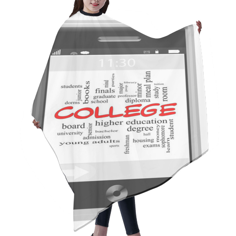 Personality  College Word Cloud Concept On Touchscreen Phone Hair Cutting Cape