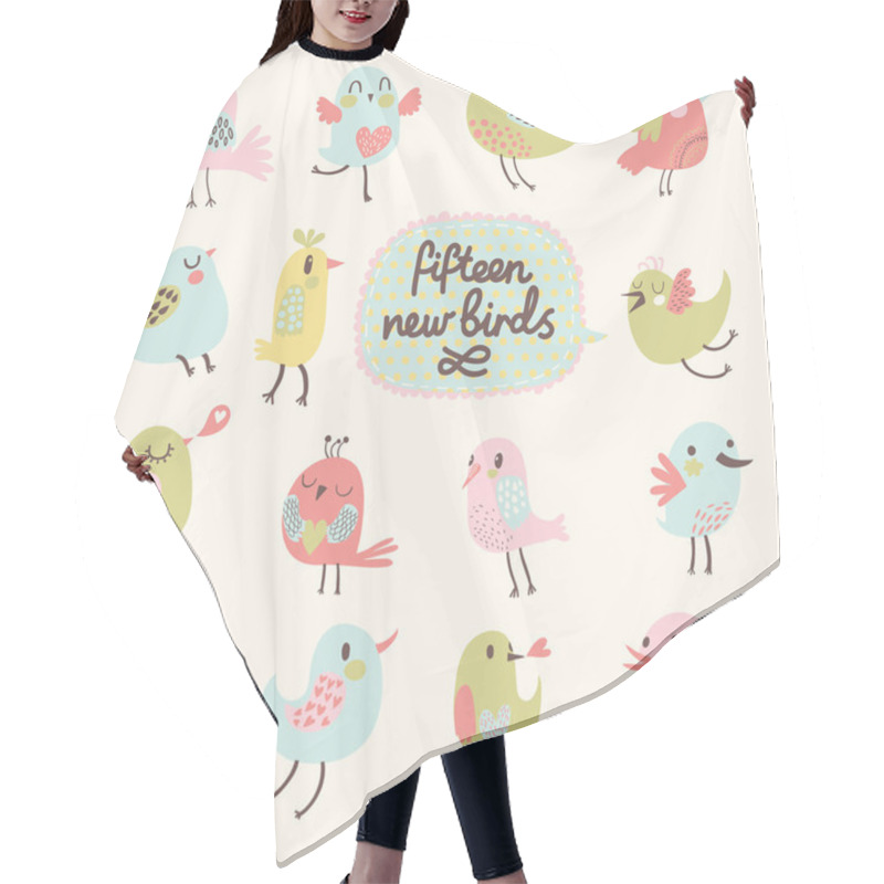 Personality  Cute Birds In Vector. Hair Cutting Cape